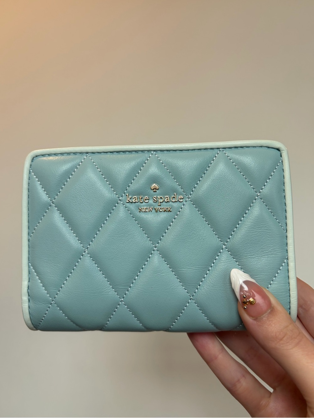 Kate Spade Quilted Mint Blue Wallet with Cream Trim